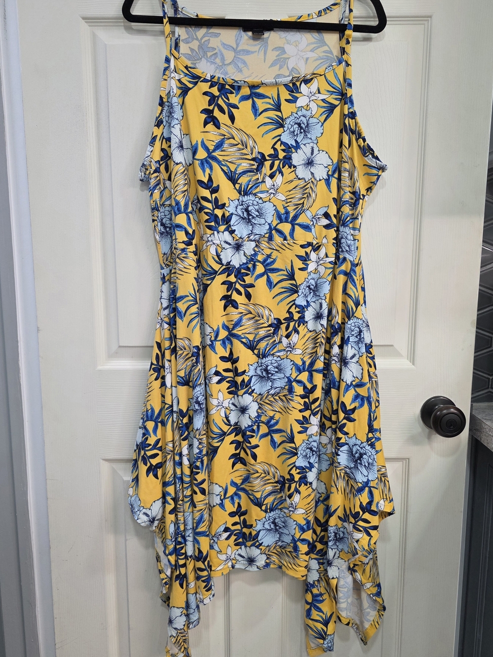 Womens Rouge Helium Yellow Floral Sundress with Blue and White Print